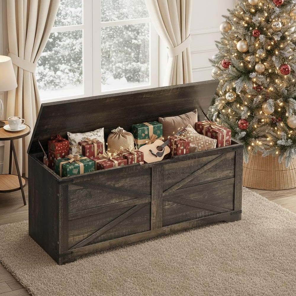 DWVO Wooden Storage Bench, Farmhouse Storage Chest with Safety Hinges, Entryw...