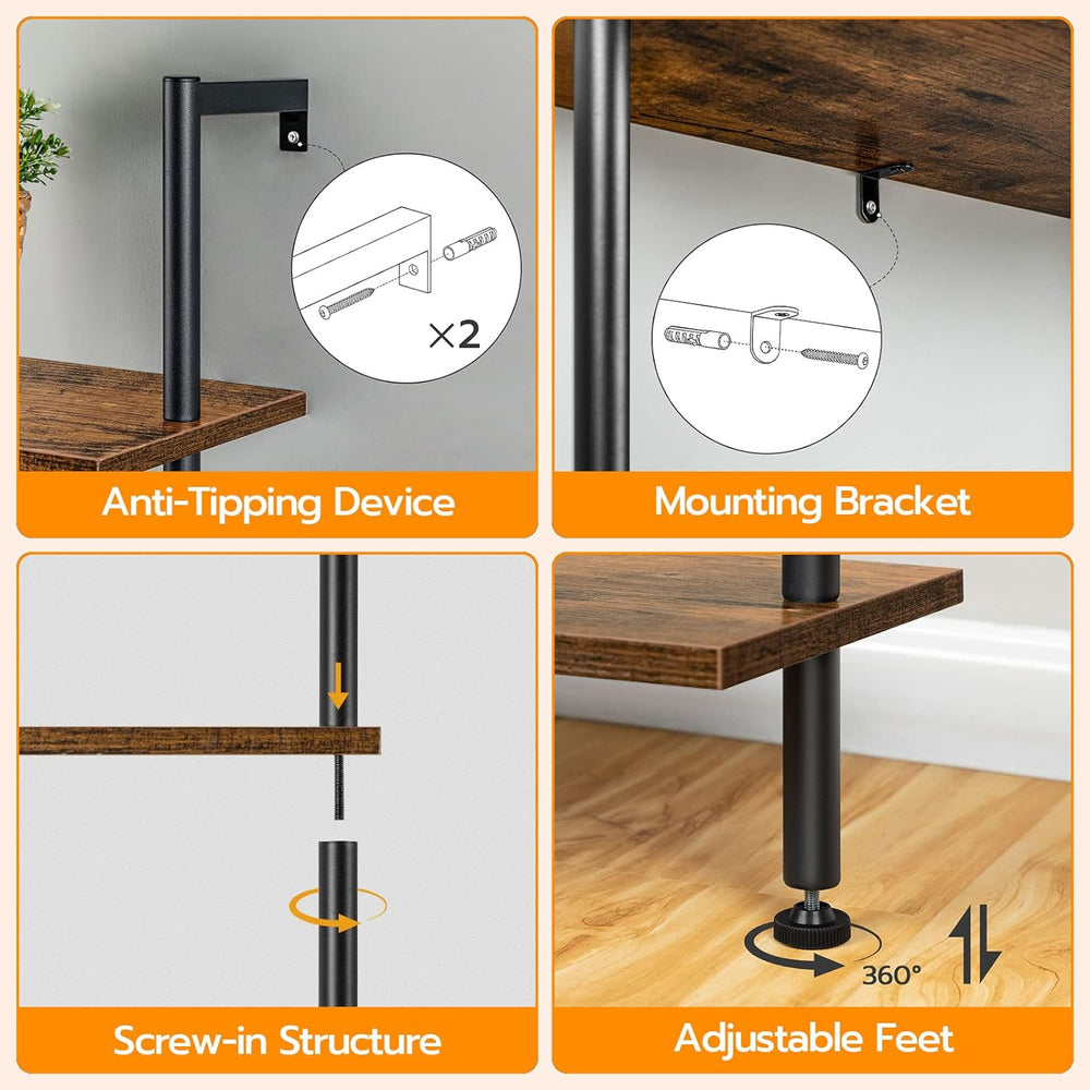 HOOBRO DIY Ladder Shelf, 6-Tier Wooden Wall Mounted Bookshelf, Narrow Bookcas...