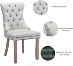 Dining Chairs Set of 6, Upholstered Tufted Linen Fabric Dining Room Chairs with High Back, Nailhead Trim and Solid Wood Legs, Modern Dining Chair for Dining Room, Kitchen(Beige)