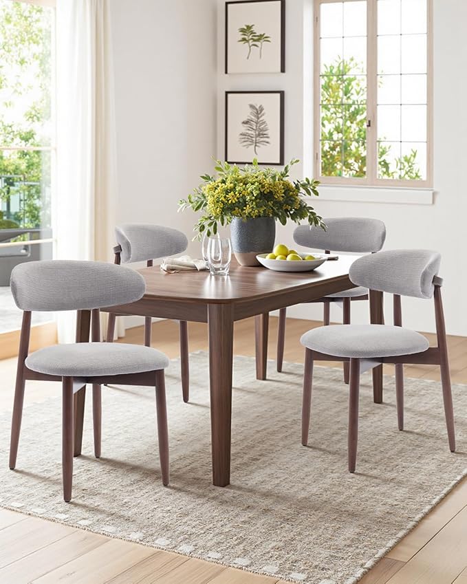 Dining Room Chairs Set of 2, Upholstered Farmhouse Dining Chairs, Modern Fabric Kitchen Chairs with Solid Wood Leg,Light Grey