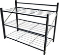 3-Tier Folding Metal Shoe Rack, Heavy Duty Free-Standing Storage Shelf for Entryway, Bedroom, Gym, Holds Shoes, Dumbbells, Multi-Purpose Organizer with Reinforced Stability