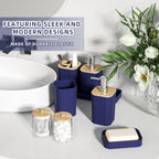 Bathroom Set - 25PC Blue Bathroom Set with Shower Curtain and Rugs, Bathroom Accessories Set, Blue Shower Curtain Set with Bathroom Trash Can