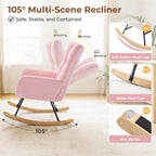 DUMOS Nursery Rocking Chair Teddy Upholstered, Comfy Glider Rocker with High Backrest Armchair Padded Seat, Accent Side Chair for Living Room Bedroom Offices Small Spaces Indoor, Pink