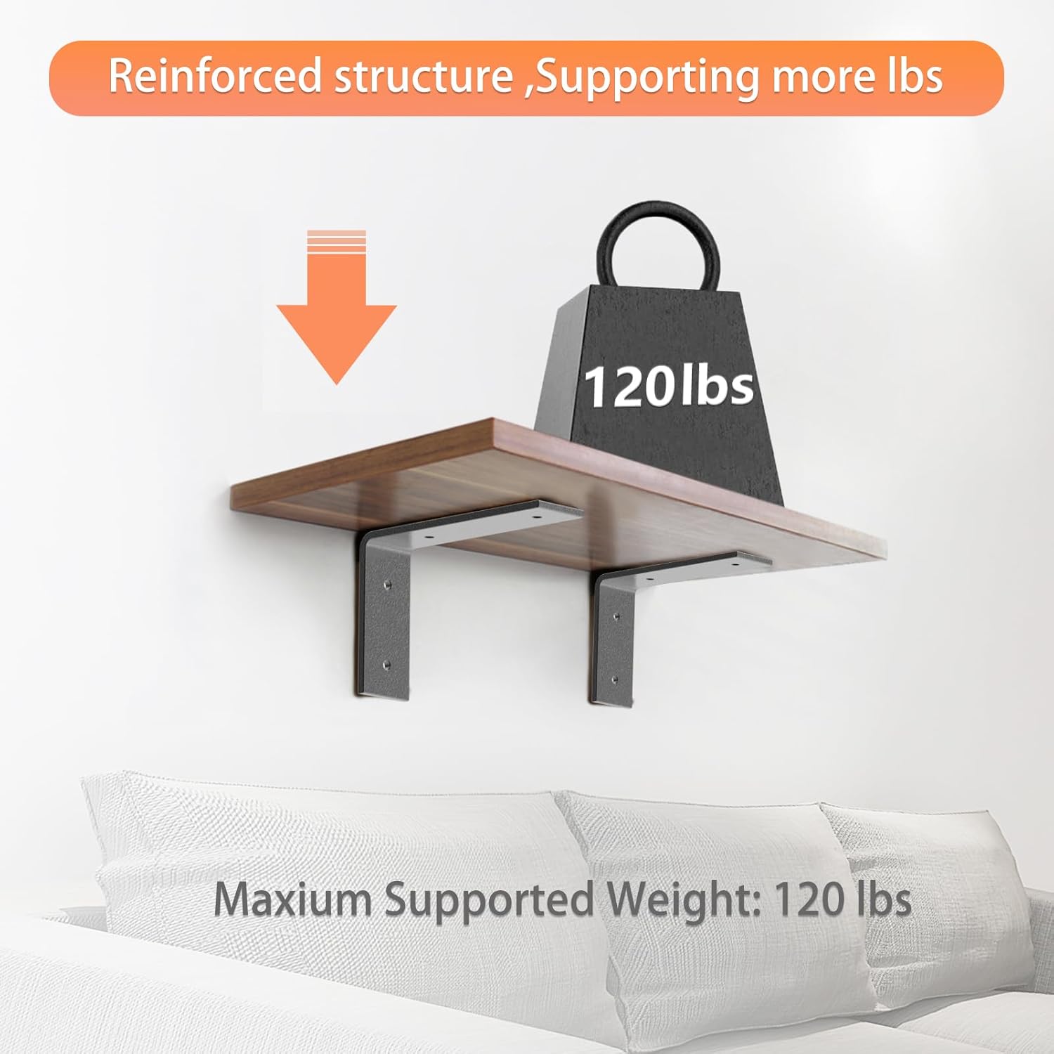 Black Heavy Duty Shelf Brackets 6 Inch, Rustic Gold Iron L Shelf Bracket, Industrial Modern Metal Floating Shelf with Hardware for DIY Open Shelving, 4 Pack