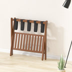 Luggage Racks Suitcase Stand Foldable With Storage Shelf For Guest Room Hotel Essentials Solid Bamboo Heavy-Duty Item Holder Chestnut Brown