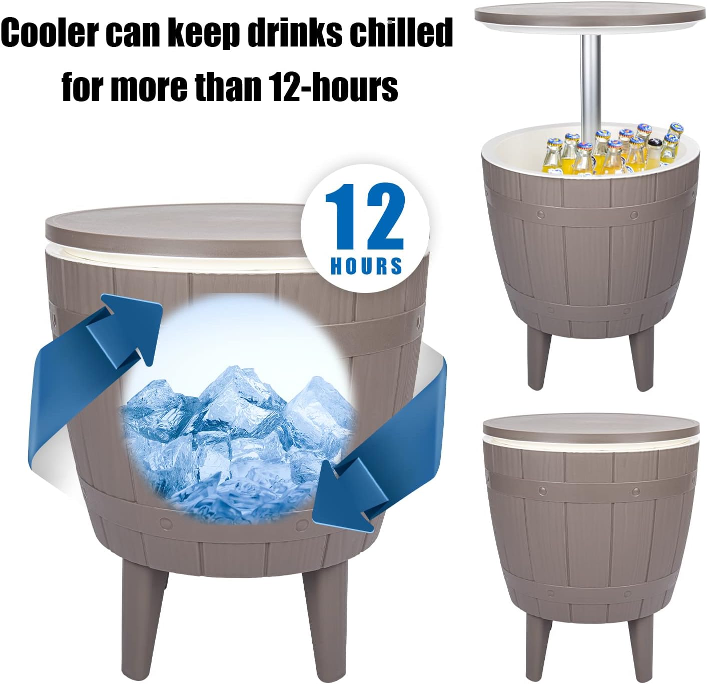 Vipush Outdoor Cooler Table, 10 Gal Adjustable Height Patio Bar Table | 3-in-1 Ice Cooler, Cocktail Table and Pool Deck Cool Bar for Party,Patio, Poolside and Backyard Garden Decor