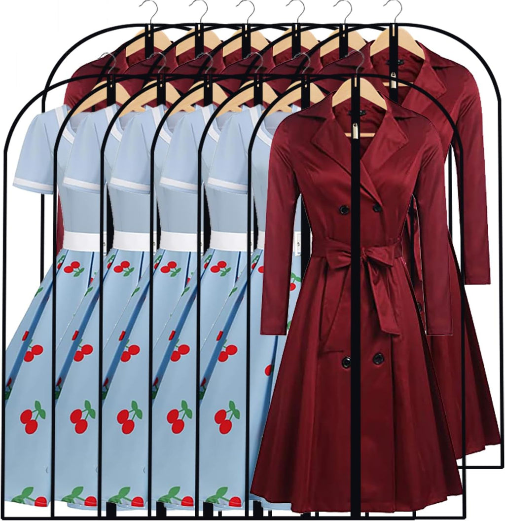 Garment Bags for Hanging Clothes 24'' x 48'' (Set of 12) Coat Covers for Closet Foldable Washable Dress Bags for Hanging Clothes for Long Dress Dance Costumes Suits Gowns Coats