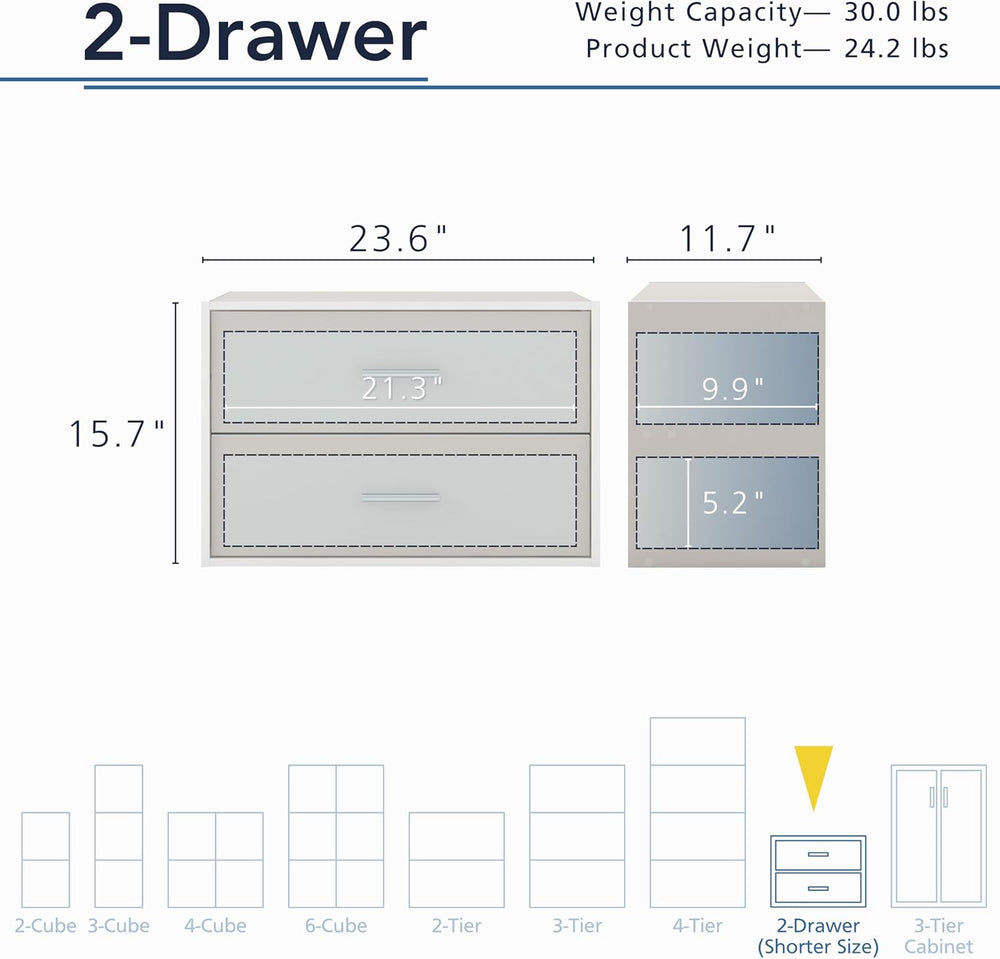 Homes: Inside + Out Apexa 2-Drawer Wooden Stackable Storage Drawers, Small Fo...