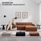 105” Modular Faux Leather Cloud Couch, Deep Seat L-Shaped Sectional with Removable Wipe-Clean Covers and Replaceable Cover Design for Living Room (Orange, 3 Seater+Right Facing Chaise)