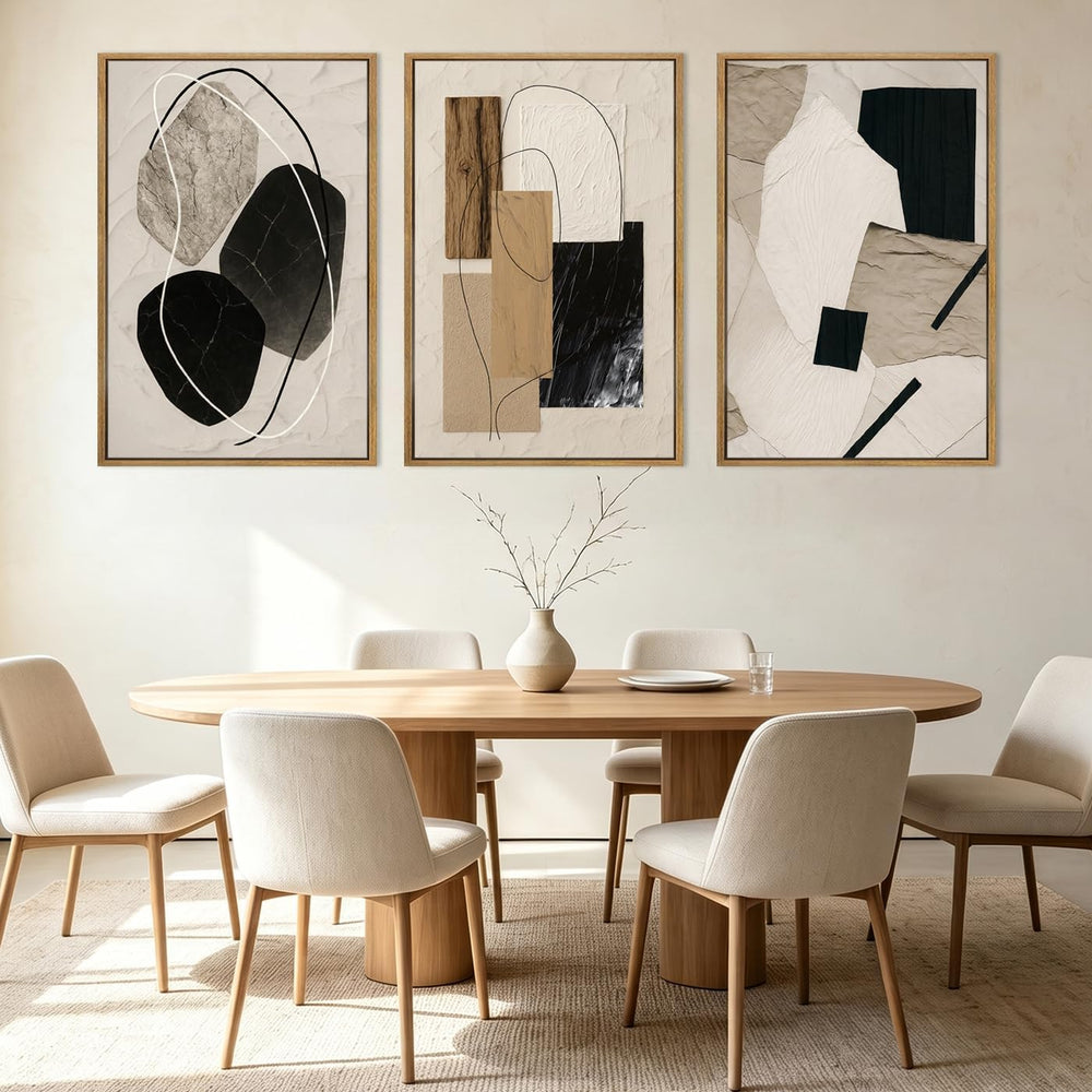 Large Abstract Paintings Framed Neutral Canvas Prints Mid Century Modern Wall...