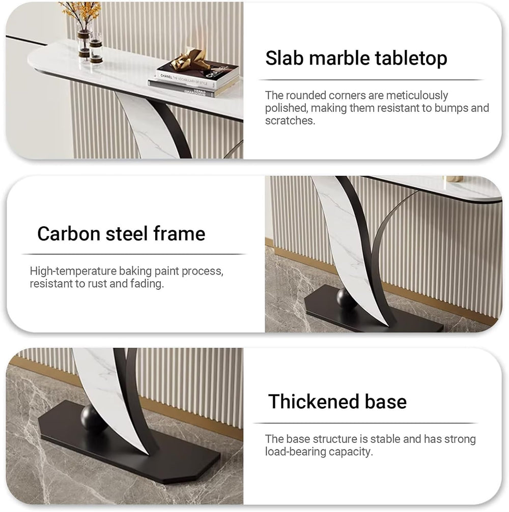 Narrow Console Table with Stone Top | Modern Entryway Table | Hallway Decor f...
