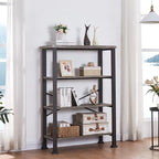 HOMBAZAAR 4 Tier Bookshelf,Grey Industrial Book Shelf,Engineered Wood and Metal Deep Bookcases,Low Shelf Bookcase for Living Room,Office,Bedroom and Kitchen