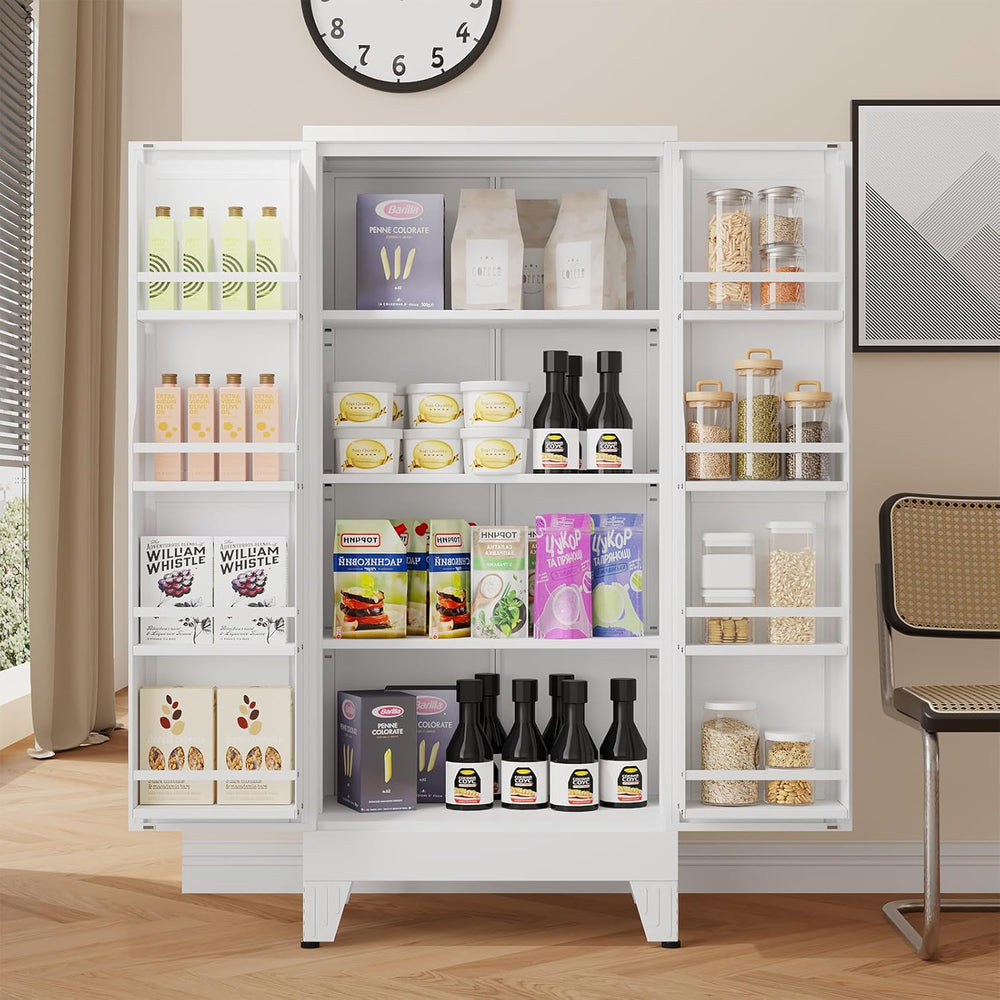 48" H Metal Kitchen Pantry Storage Cabinet, Freestanding Cupboard Storag...