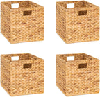 M4DECOR 12x12x12 Storage Cube, Water Hyacinth Storage Baskets, Wicker Storage Baskets for Shelves, Woven Baskets for Storage, Square Wicker Storage Basket for Bedroom, Living Room (4 Packs 12x12in)