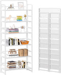 4NM No Assembly 6 Tiers Folding Bookshelf Storage Shelves Vintage Bookcase Standing Racks Study Organizer Home Office (All White)
