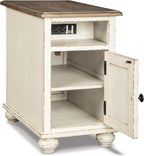Signature Design by Ashley Realyn French Country Chair Side End Table with Outlets & USB Ports, Cream