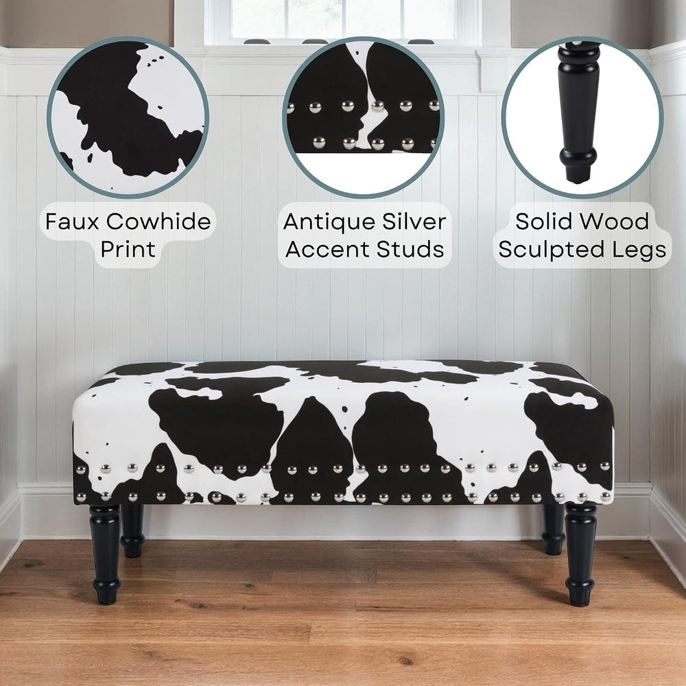 HomeStock Urban Upmarket Faux Cowhide Bench with Nailheads, Bold Statement Pi...