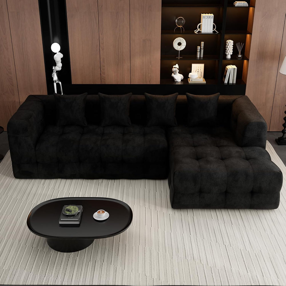 120" Sectional L-Shaped Couch for Living Room, Right Facing, Black | Clo...