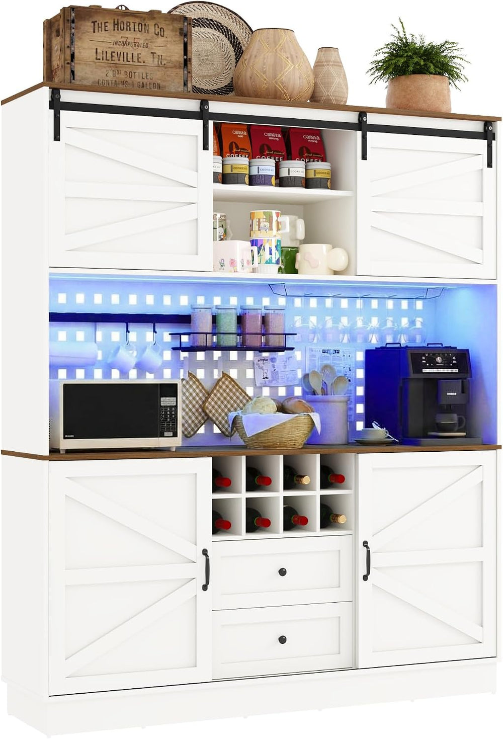 75”Tall 63"W Extra Large Farmhouse Kitchen Storage Pantry Hutch Cabinet ...