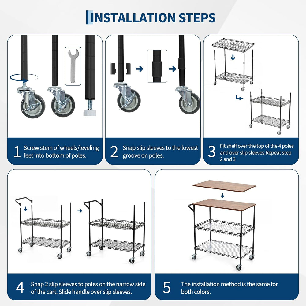 Garvee 34.45In Rolling Kitchen Carts on Wheel with Storage & 2 Shelf Line...