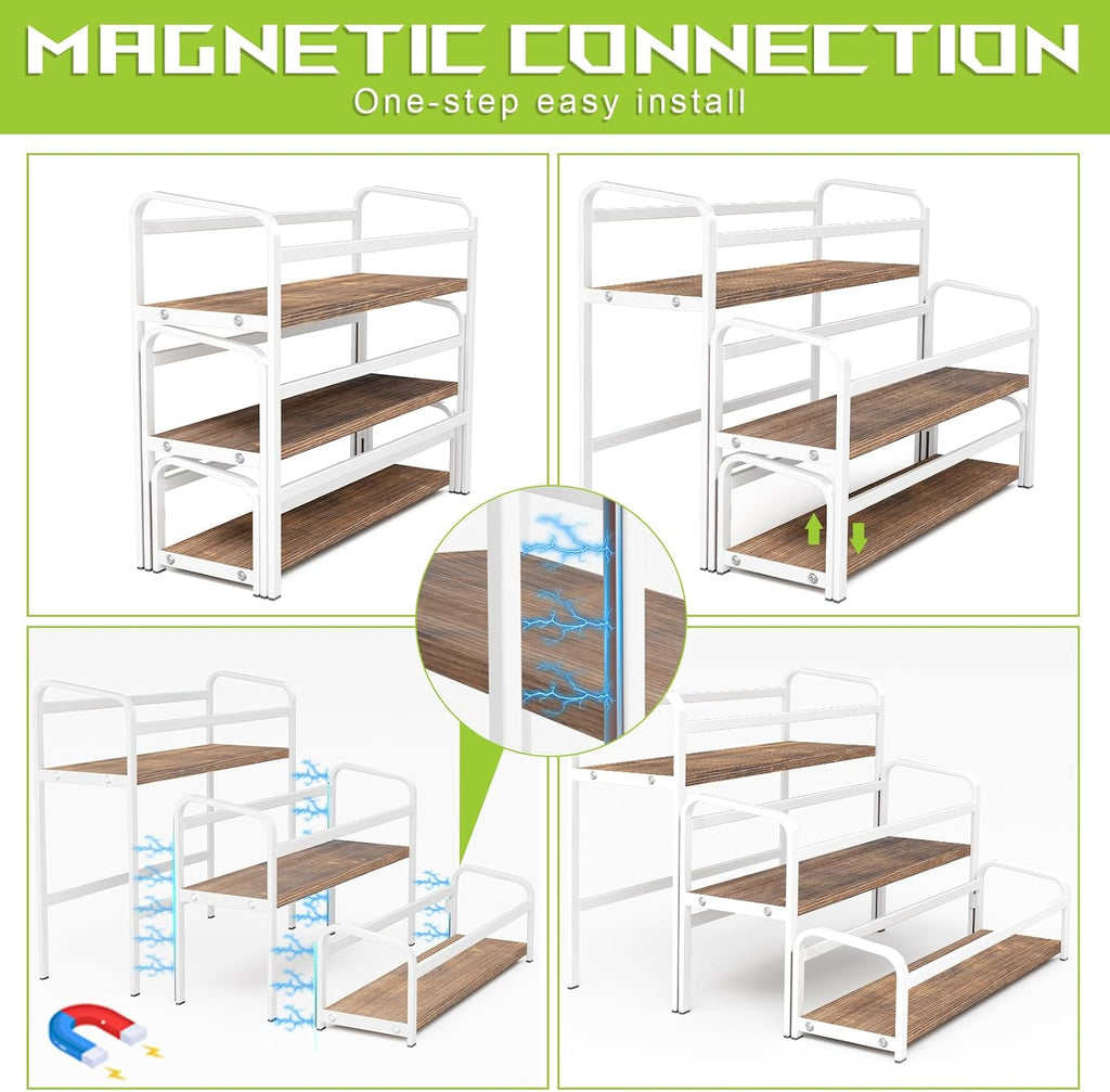 3-Tier Coffee Syrup Rack for Countertop, Large Capacity 12-Bottles Syrup Stand with Wood Shelf & Metal Frame for Coffee Bar, Premium White Coffee Organizer Station/Wine Rack for Kitchen Storage