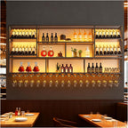 3 Tier Large Wine Rack Wall Mounted with Glass Holder, Black Modern Iron Liquor Shelf, 78.7 Inch Large Wine Bottle Display Shelf, for Kitchen Dining, Home Bar, Cellar (78.7" W)