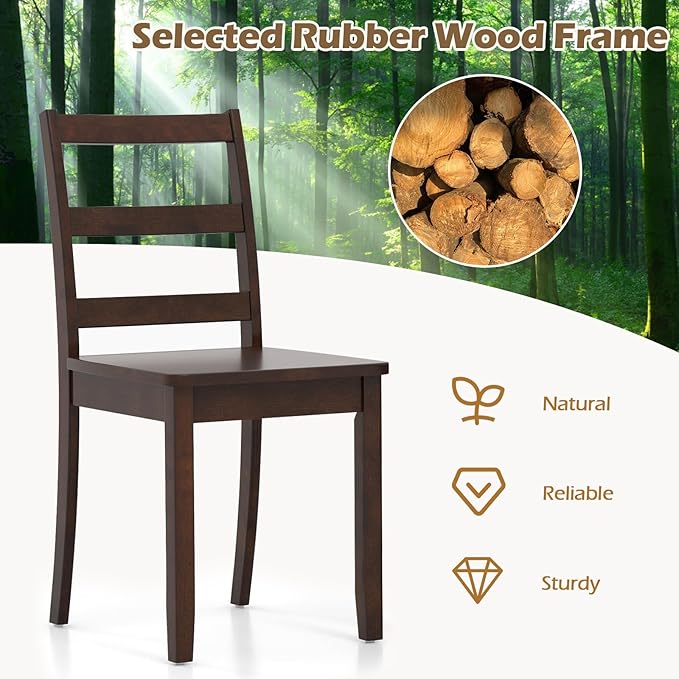 COSTWAY Wooden Dining Chairs Set of 4, Mid-Century Modern Armless Kitchen Side Chairs with Curved Backrest and Rubber Wood Legs for Home Dining Room, Kitchen, Restaurant (Brown)