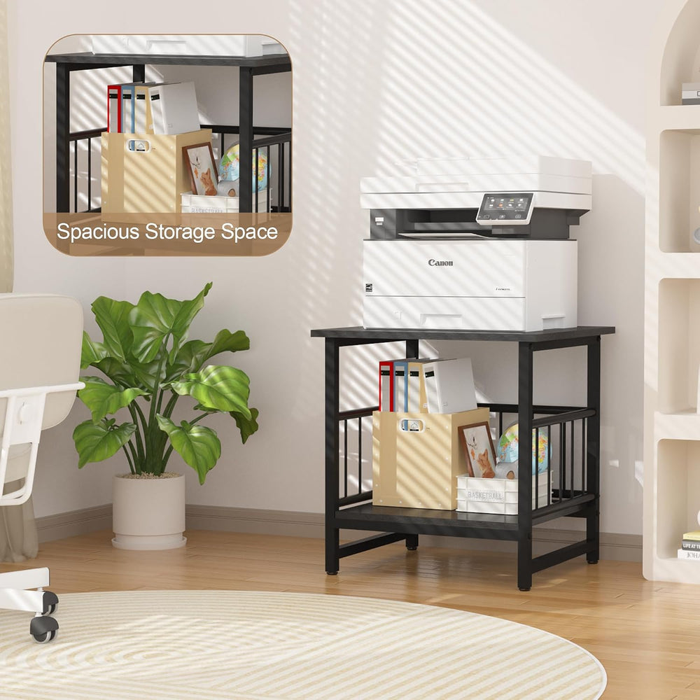 End Table, Industrial Side Table with 2-Tire Storage Shelf, 180LBS Mini Fridg...