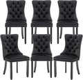Mid Century Modern Dining Chair Set of 6 Velvet Upholstered Dining Accent Chair Farmhouse Dining Chairs with High Back and Nailhead Trim for Kitchen, Living Room, Bedroom (Black)