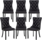 Mid Century Modern Dining Chair Set of 6 Velvet Upholstered Dining Accent Chair Farmhouse Dining Chairs with High Back and Nailhead Trim for Kitchen, Living Room, Bedroom (Black)