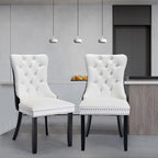 Leather Upholstered Dining Chairs Set of 2, Modern Style Kitchen Side Chairs with Nailhead Trim and Wood Leg, Metal Pulling Ring for Dining Room Living Room(Black&White,Set of 2)