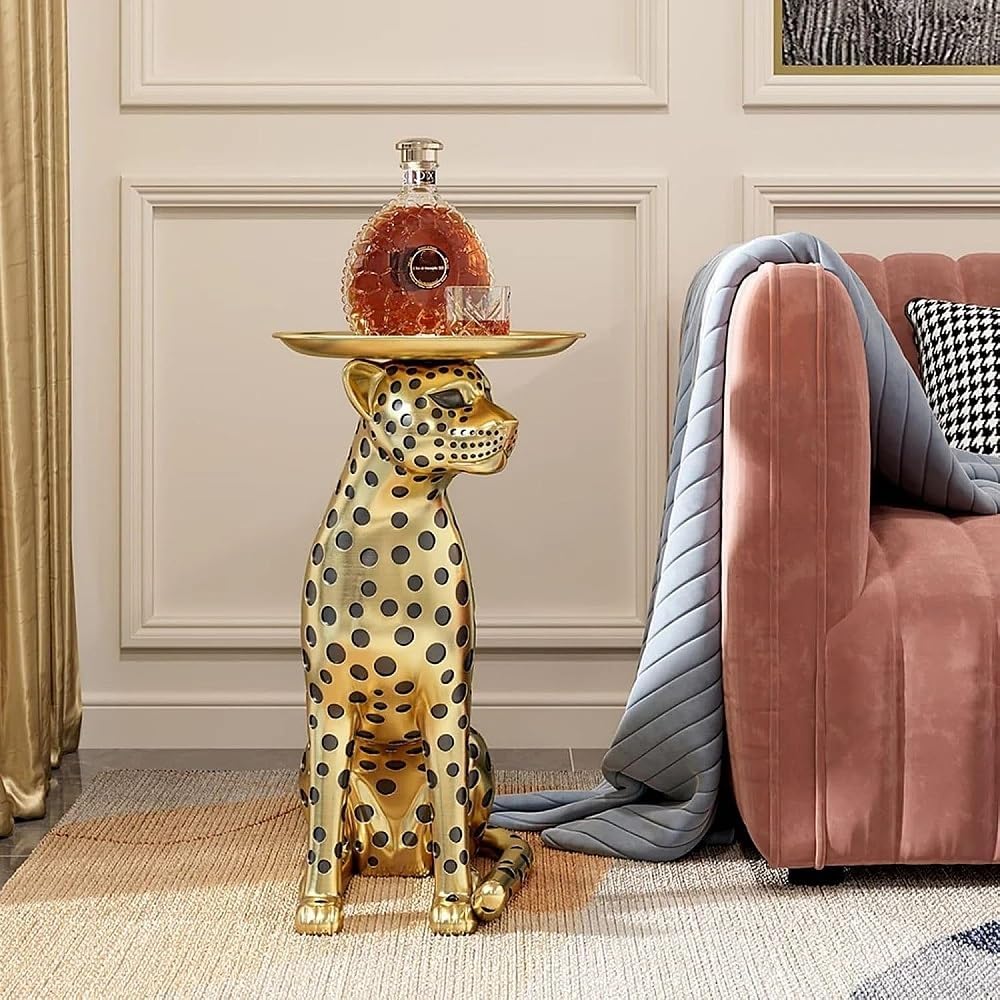 Luxury Panther Side Table with Tray, Fiberglass Resin Floor Sculpture, Decora...