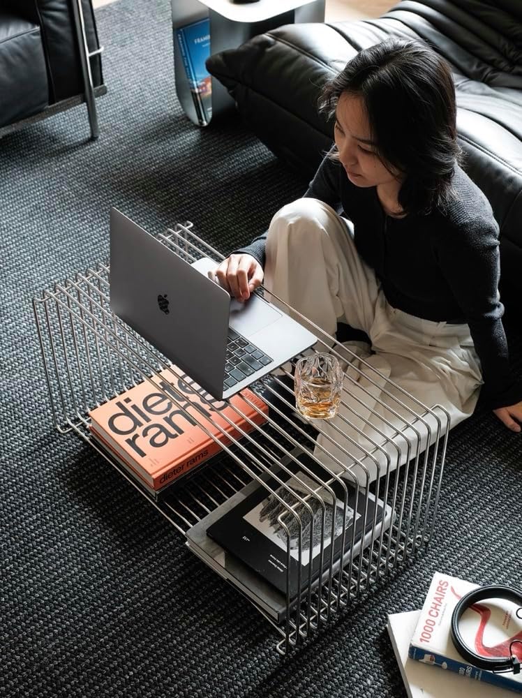 Stainless Steel Side Table,Square Geometry Retro Side Table Linear Metal End ...