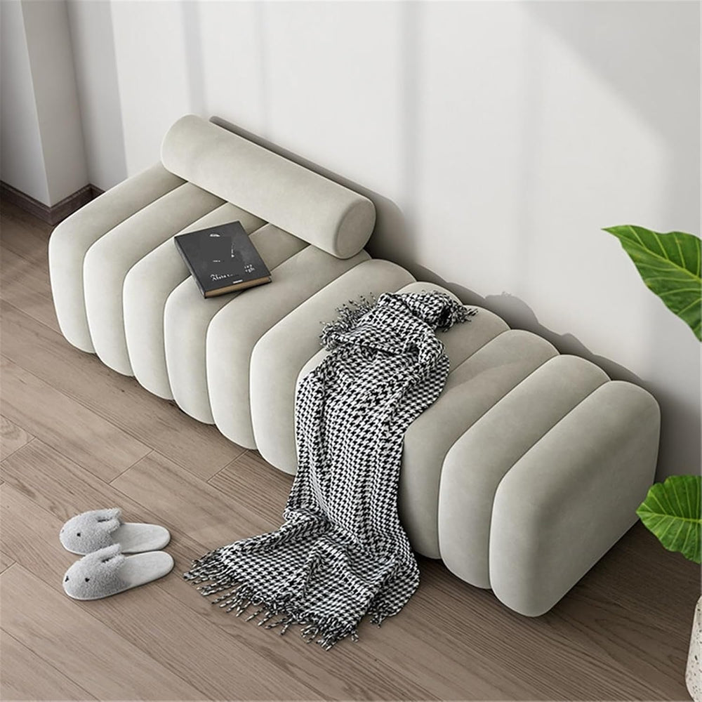 Modern Long Bench with Backrest for Changing Shoes Bedroom Bed end Walk-in Cl...