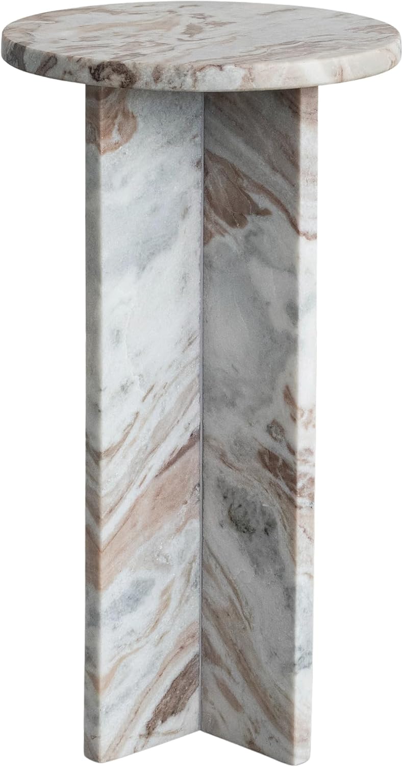 Creative Co-Op Round Torrento Marble Accent Table, Brown
