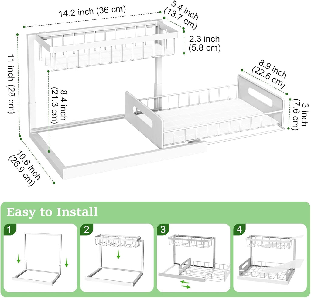 REALINN Under Sink Organizer, Pull Out Cabinet Organizer 2 Tier Slide Out Sink Shelf Cabinet Storage Shelves, Under Sink Storage for Kitchen Bathroom Cabinet, White, 1 Pack