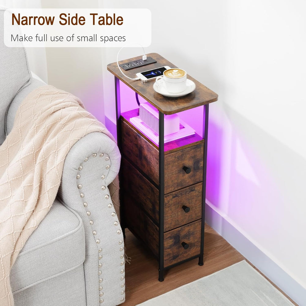 LOAKEKEL Night Stand Set 2, LED Nightstand with Charging Station