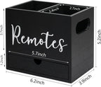 Remote Control Holder, 2 Slot TV Remote Holder& Desk Organizer with Drawers, Remote Organizer Caddy for Table, Wooden Remote Box for Nightstand,Media Storage Box for Living Room, Bed (Black)