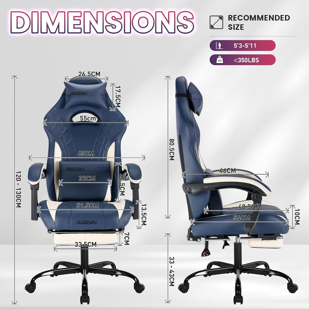 Gaming Chair with Footrest and Massage Lumbar Support, Ergonomic Computer Gam...