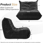 Hobestluk Giant Bean Bag Chair Lazy Floor Sofa, Memory Foam Fireside Sofa for Adults, Big Beanbag Faux Leather Armless Chair for Living Room Bedroom Dorm Office (Black, Single)