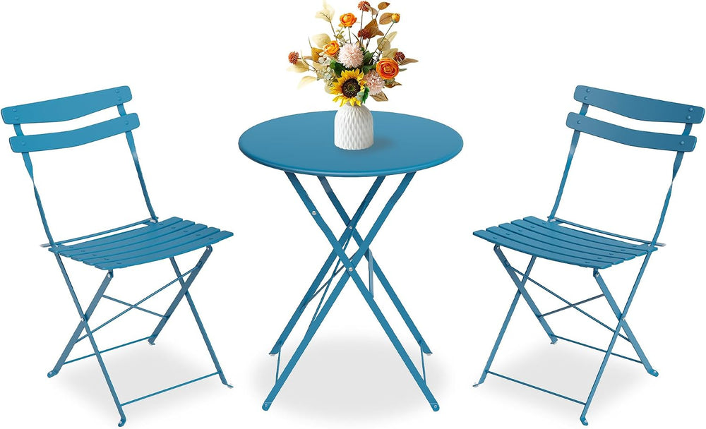 IDEALHOUSE Folding Bistro Table and Chairs Set of 2, Peacock Blue