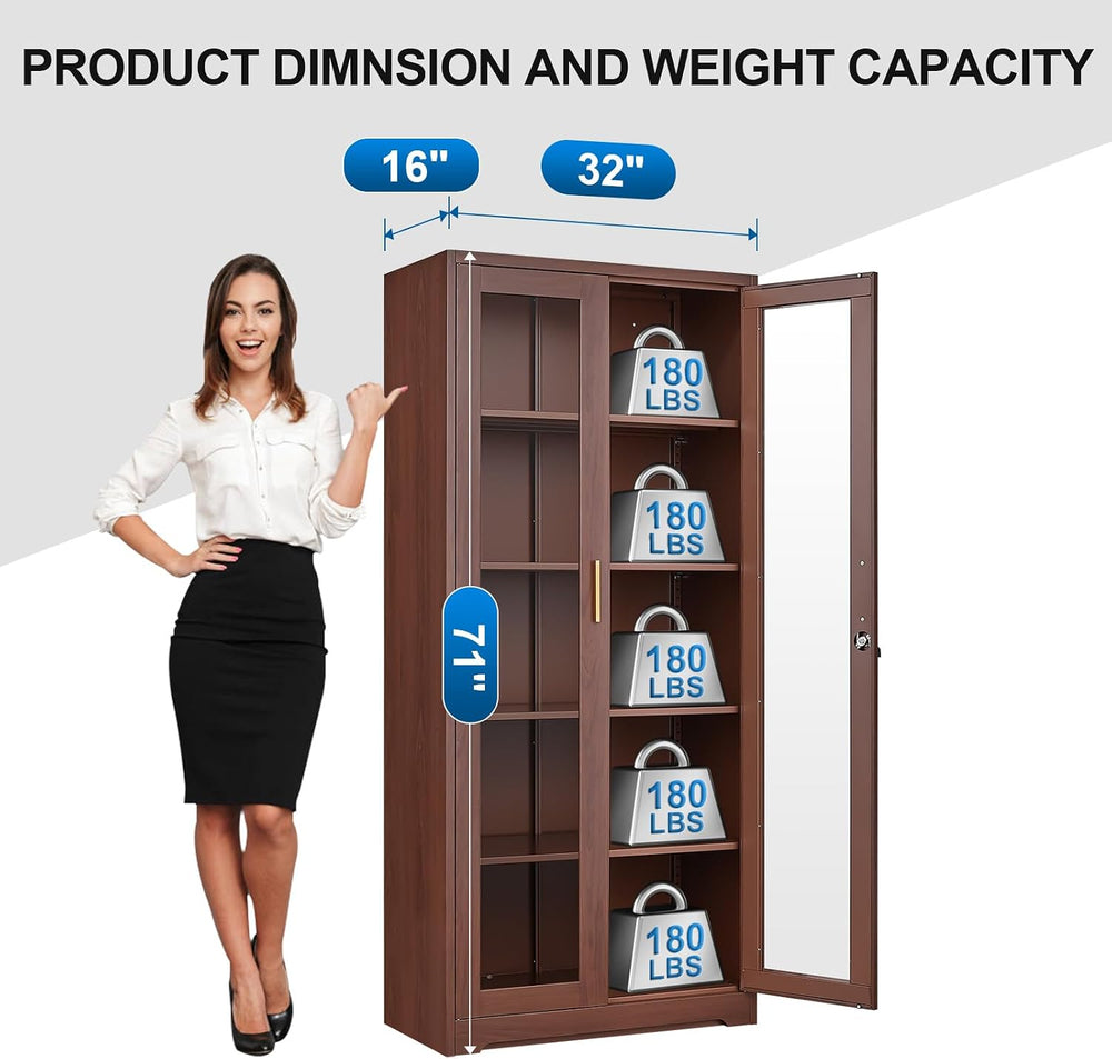 Polup Glass Display Cabinet, Display Case with Glass Doors and Shelves, Metal...