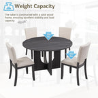 KEIKI 5-Piece Standard Height Dining Table Set with Round Table and 4 Upholstered Curved Backrset Chair, for 4 Person, Modern Wooden Table Set, Easy Assembly, for Kitchen, Dining Room, Beige+Black