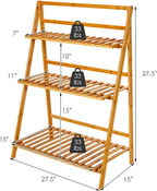 COSTWAY Bamboo Plant Stand, Foldable Multifunctional Flower Display Ladder Shelf, 3-Tier Storage Rack
