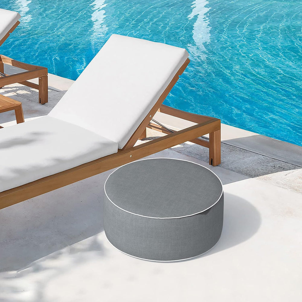 Indoor/Outdoor Inflatable Ottoman D21 x H9 inch, Round Footstool Inflatable F...