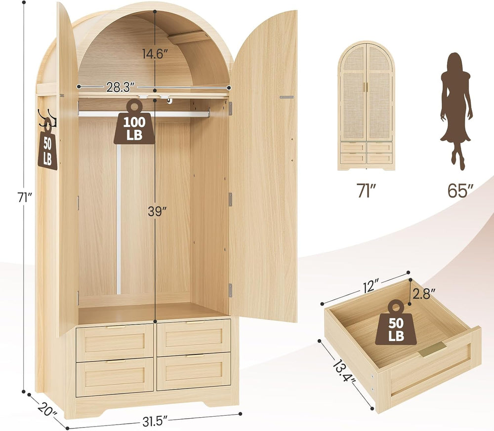 Armoire Wardrobe Closet with 4 Drawers - Wood Bedroom Armoires and Wardrobes ...