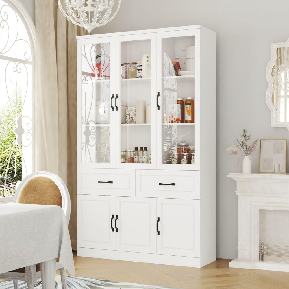 MOUMON Pantry Cabinet Kitchen Storage Cabinet with 3 Glass Doors, Kitchen Pan...
