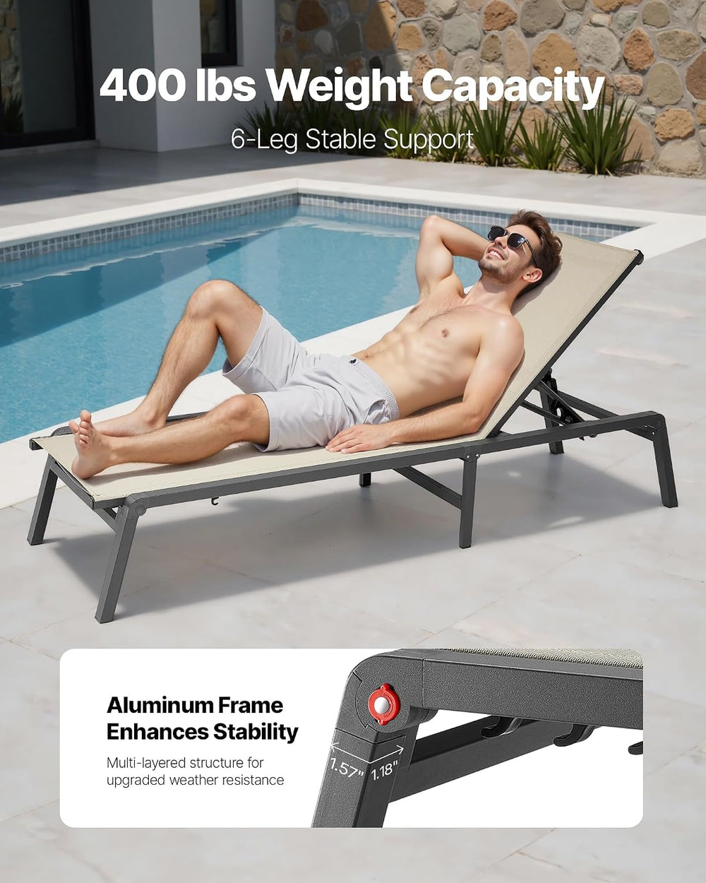 VEVOR Outdoor Chaise Lounge Chair Set of 2, 400 lbs Weight Capacity, Foldable...