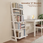 Wooden Ladder Shelf, Ladder Bookshelf, Short Ladder Shelf with Stable Structure, Leaning Bookshelf Ladder for Living Room, Bedroom, Home Office, 55.1" H (White)