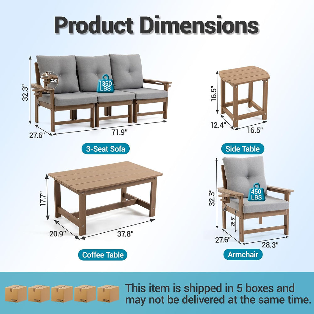 7-Piece HDPE Patio Conversation Set w/ 4 Cup Holders, All-Weather Outdoor Sec...